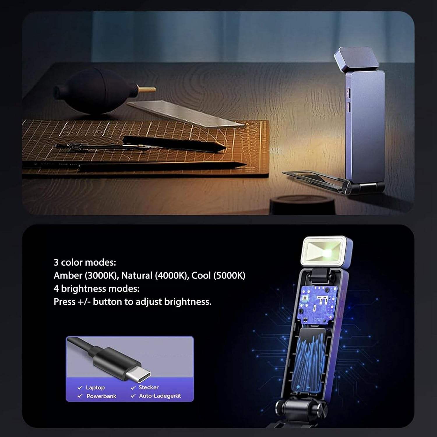 Colorful Medium CRL-251209-57 Portable USB Rechargeable LED Book Light - 30LM 5000K